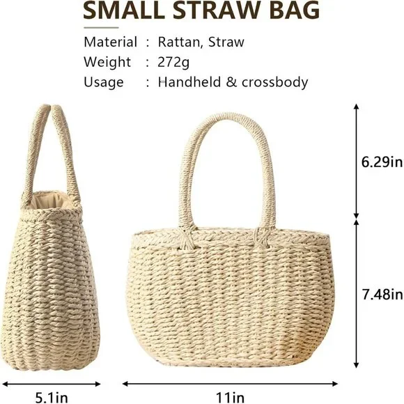 Straw Hobo Crossbody Bag Rattan Beach Purse for Women Vacation Fashion - Picture 5 of 6